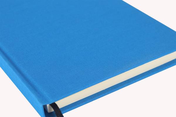 Noble linen notebook, cyan blue, unlined, handmade